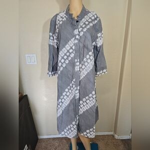 Zuri Kenya Grey and White Patterned Shirt Dress Size L